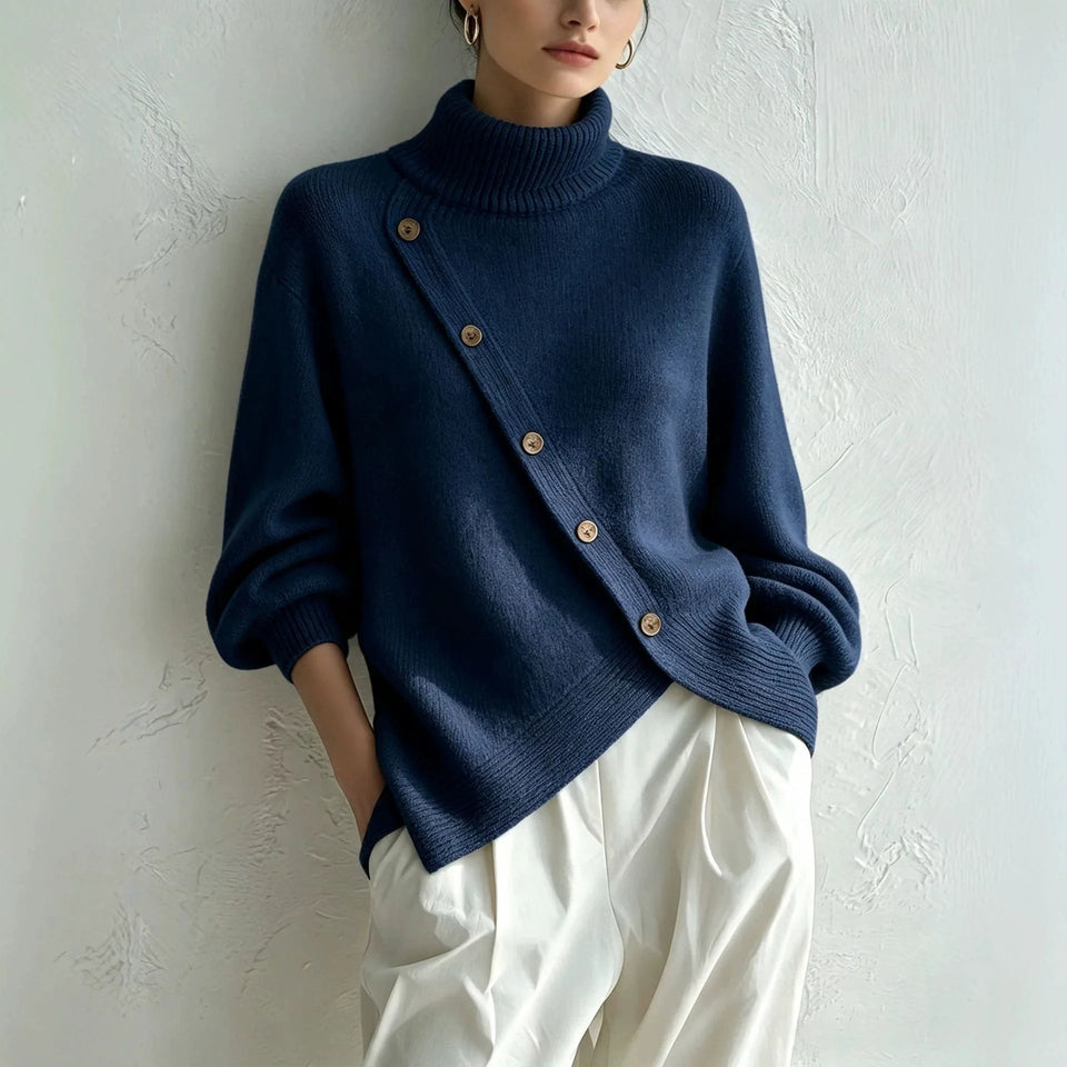 Women's Button-Detail Turtleneck Sweater