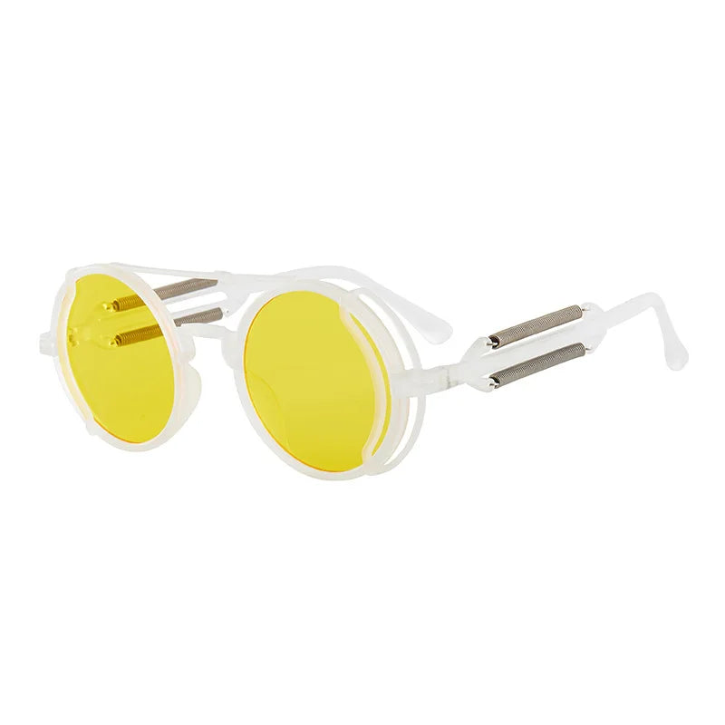 KLASSNUM 2024 Gothic Steam Punk Sunglasses Double Spring Temples Round Sunglasses UV400 Protection Men's Eyewear Sun Glasses