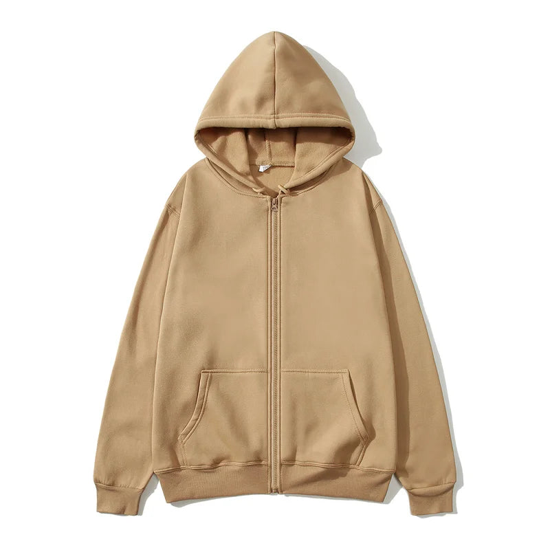Men/Women zipper cardigan Hoodies pure color Casual Jacket Coats Fleece spring Autumn Sweatshirts Sports Streetwear men tops
