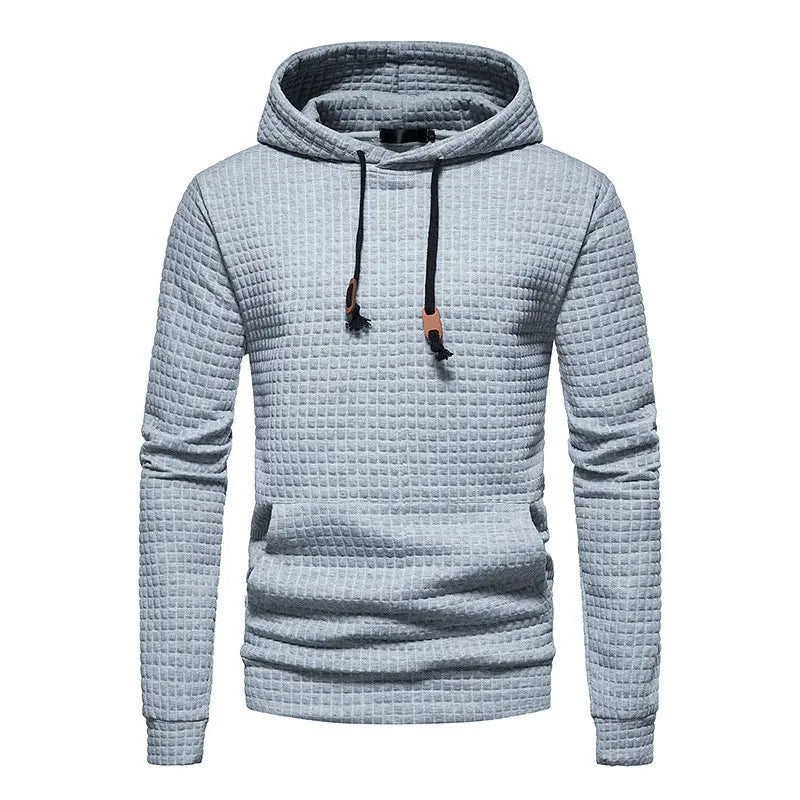 Autumn Winter Men's Plaid Jacquard Hoodie Long Sleeve Casual Pullover Sweatshirt Fitness Running Sports Jacket Athletic Clothing