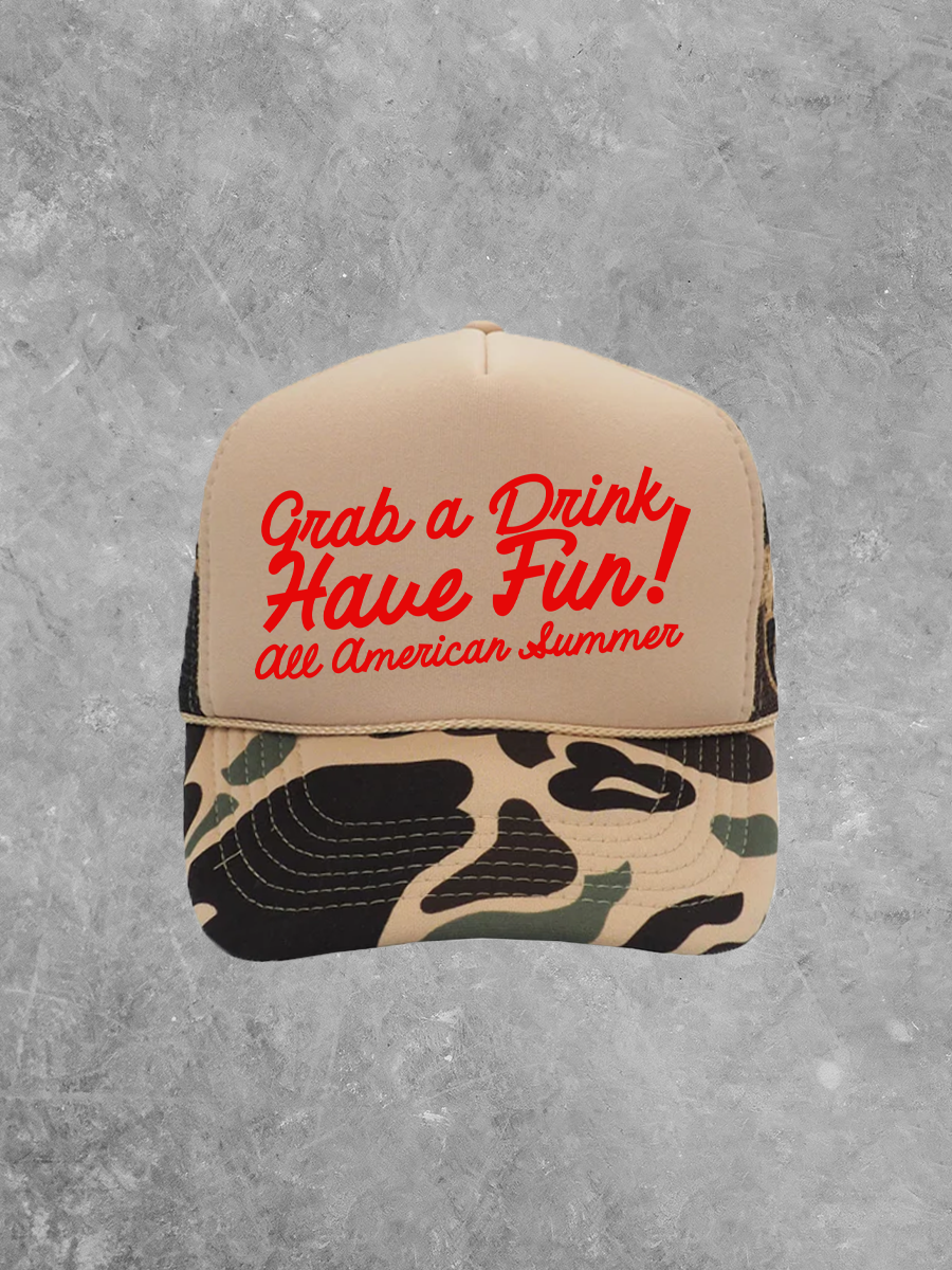 All American Summer, Grab a Drink Have Fun! Trucker Hat