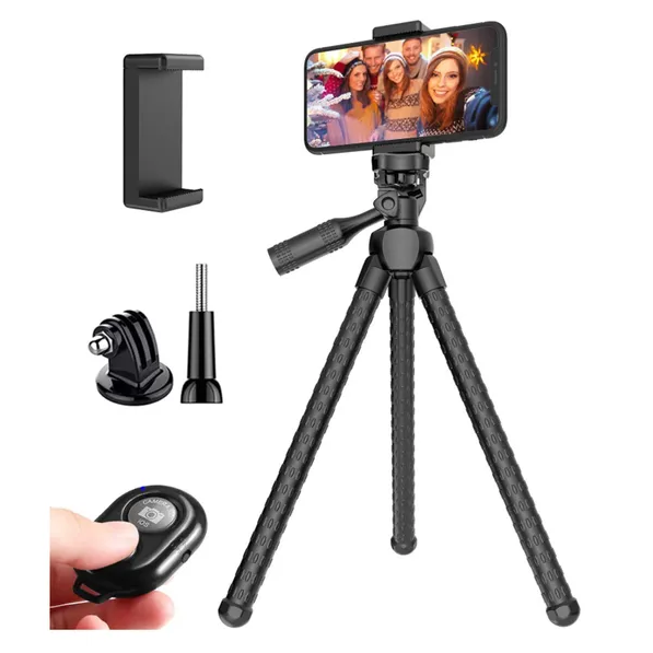 Flexible phone tripod and remote