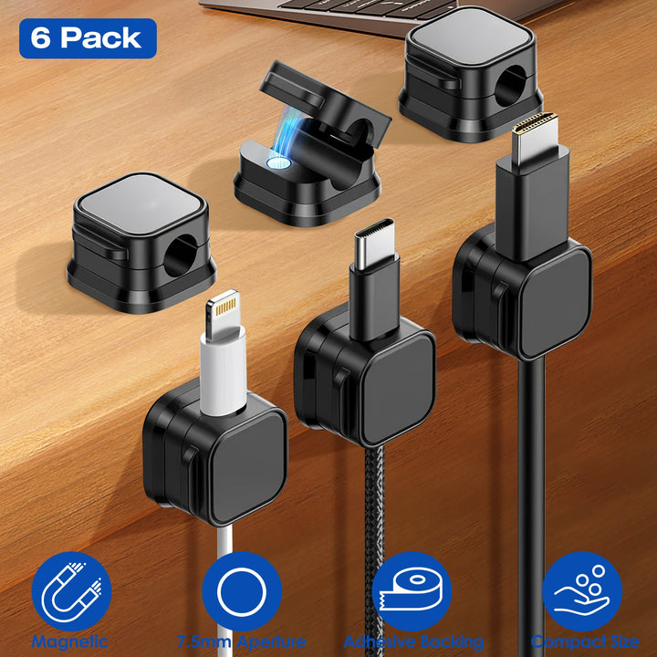 Magnetic Cable Clips, 6-Pack