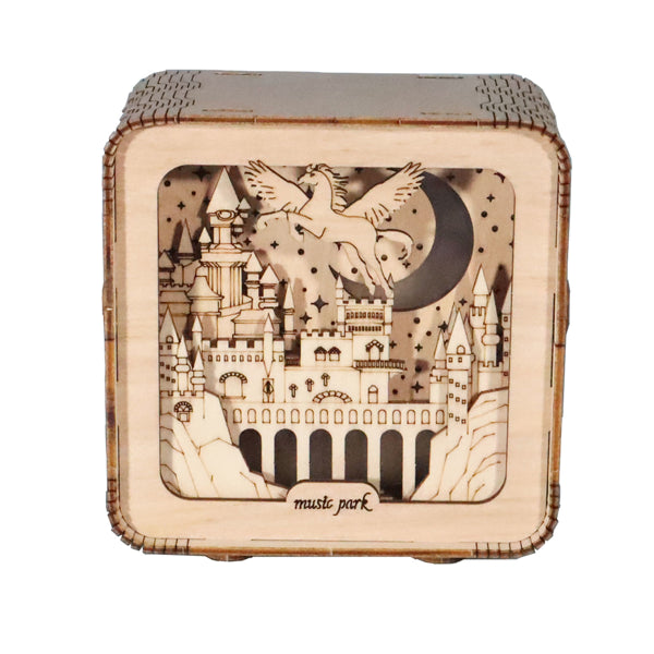 Wooden Pegasus and castle display model