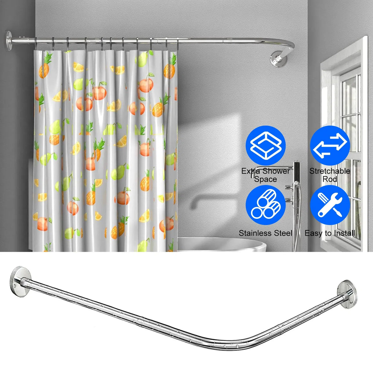 Adjustable L-Shaped Shower Curtain Rod