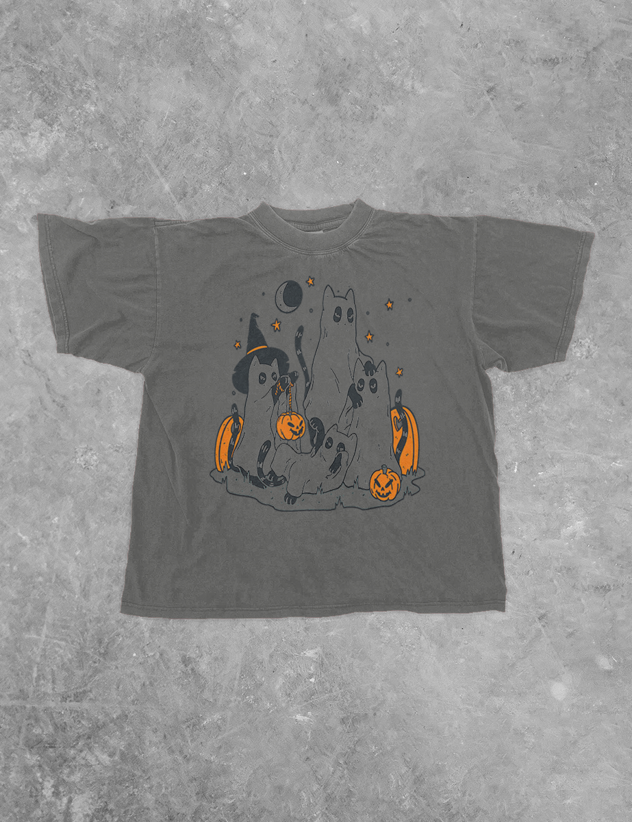 Spooky Black Cats Boxy Cotton T-Shirt
