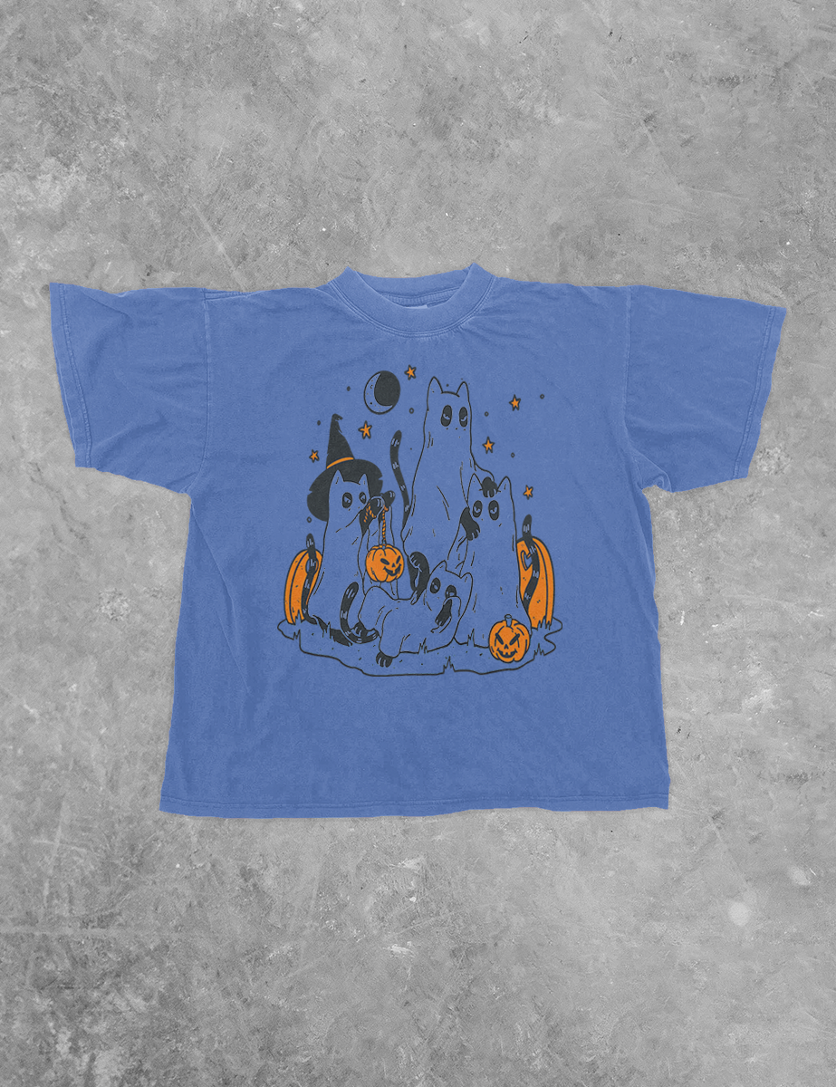 Spooky Black Cats Boxy Cotton T-Shirt