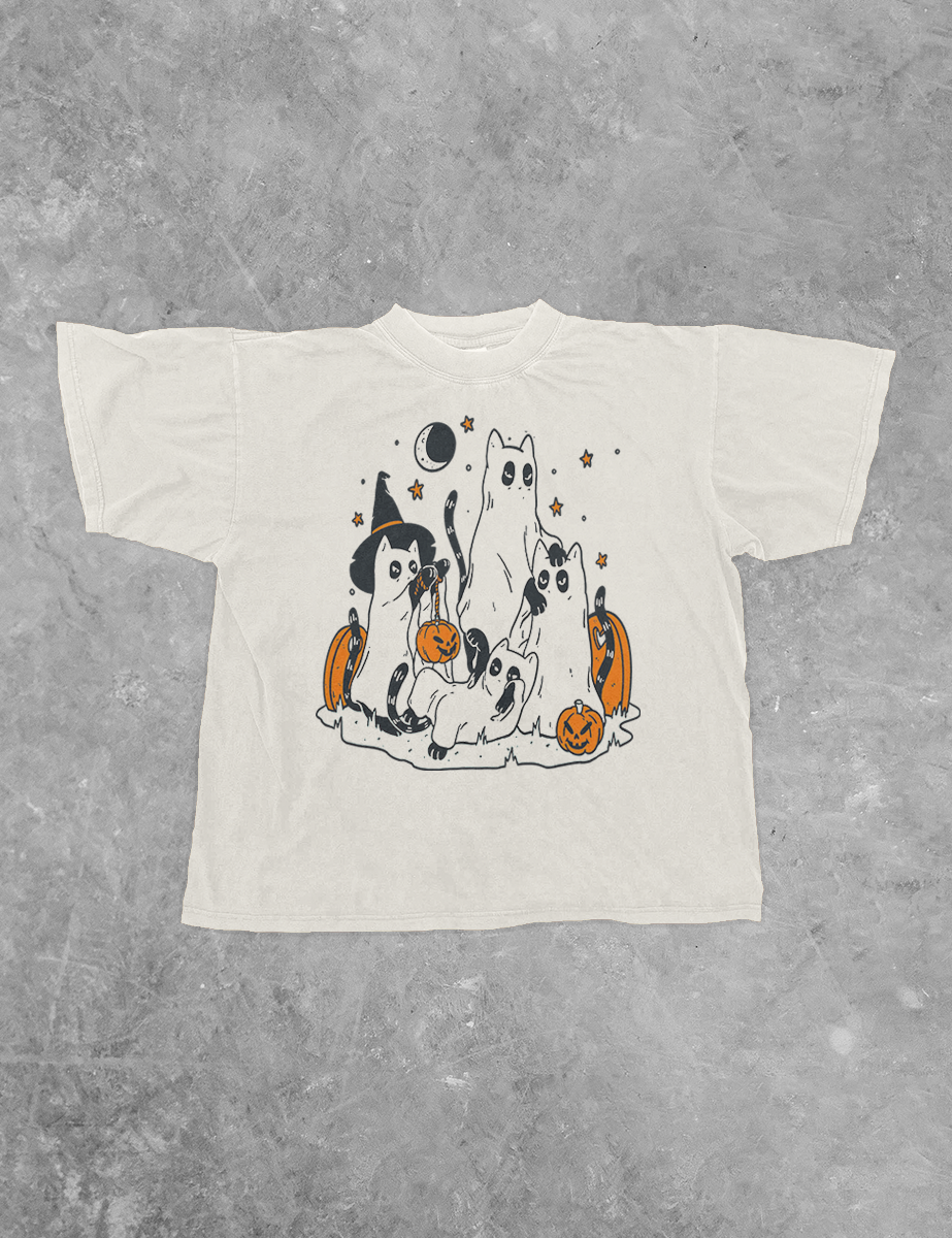 Spooky Black Cats Boxy Cotton T-Shirt