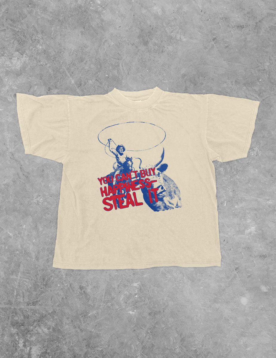 Underground Original Design: Can't Buy Happiness, Western Boxy Cotton T-Shirt